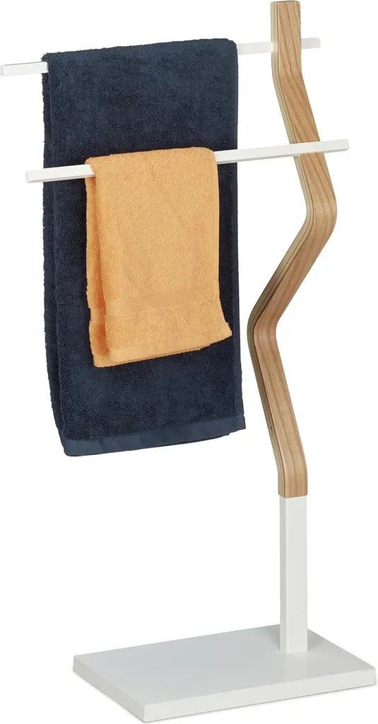 Porte-serviettes pour salle de bain et cuisine bois métal sans trou