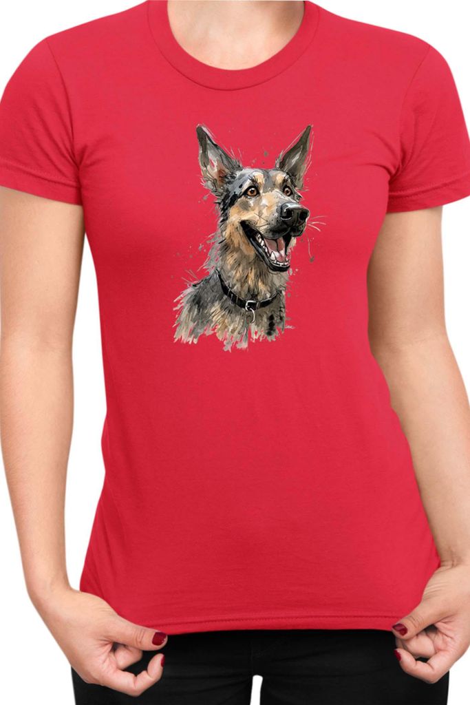 Damen T-Shirt Funny Dogs Breeds German Shepherd Dog Breed, Lady S / Rot