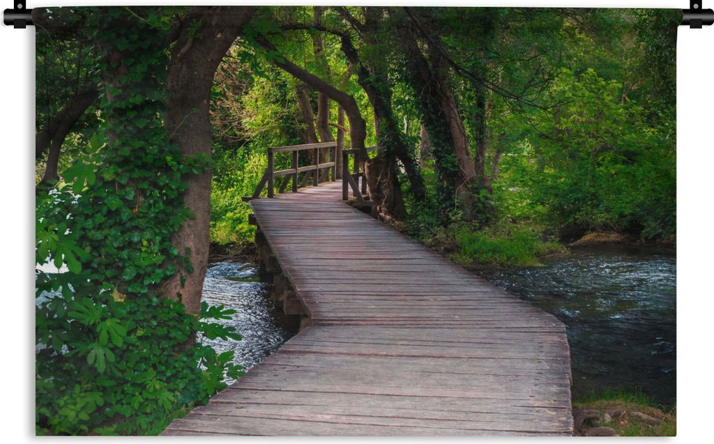 MuchoWow Wandteppich Wandbehang Wald - Natur - Brücke 120x80 cm Tapisserie Dekoration Wandtuch - Wanddekorationen - Wandtücher
