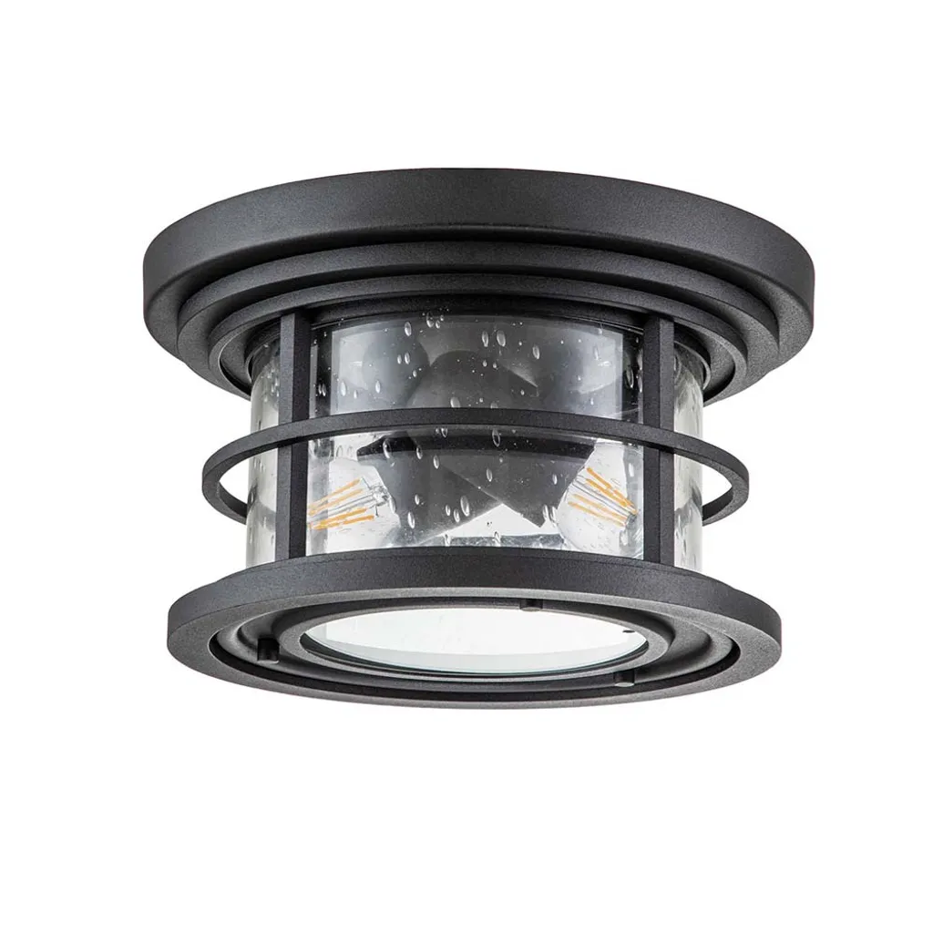Plafonnier extérieur rond noir Feiss Lighthouse E27 style maritime