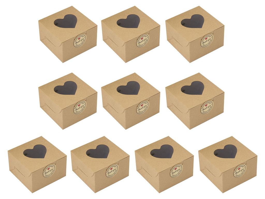 10 Stück Cupcake-Box, sichtbar, lebensmittelecht, Mini-Einzelkuchen-Verpackungsbox mit herzförmigem Fenster, Küchenwerkzeug