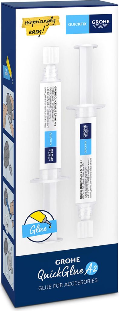 GROHE Kleber 2x, Bad Accessoires ohne Bohren kleben (geeignet für Marmor, Fliesen, Glas, Kunststoff, Holz, Metall etc., Aushärtungszeit 24 Stunde...