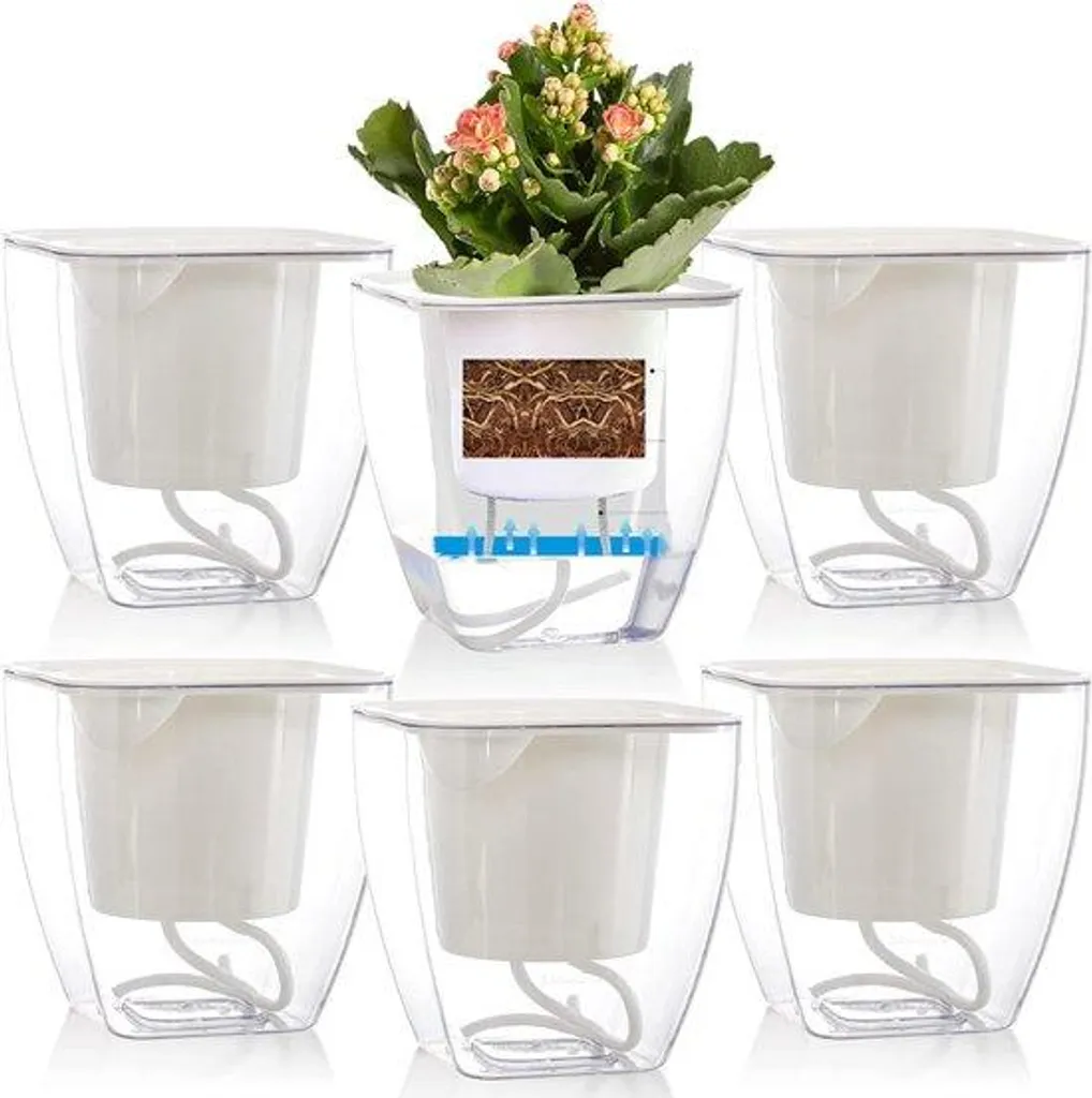 Pot de fleurs de 10 cm avec réserve d'eau et système de drainage automatique