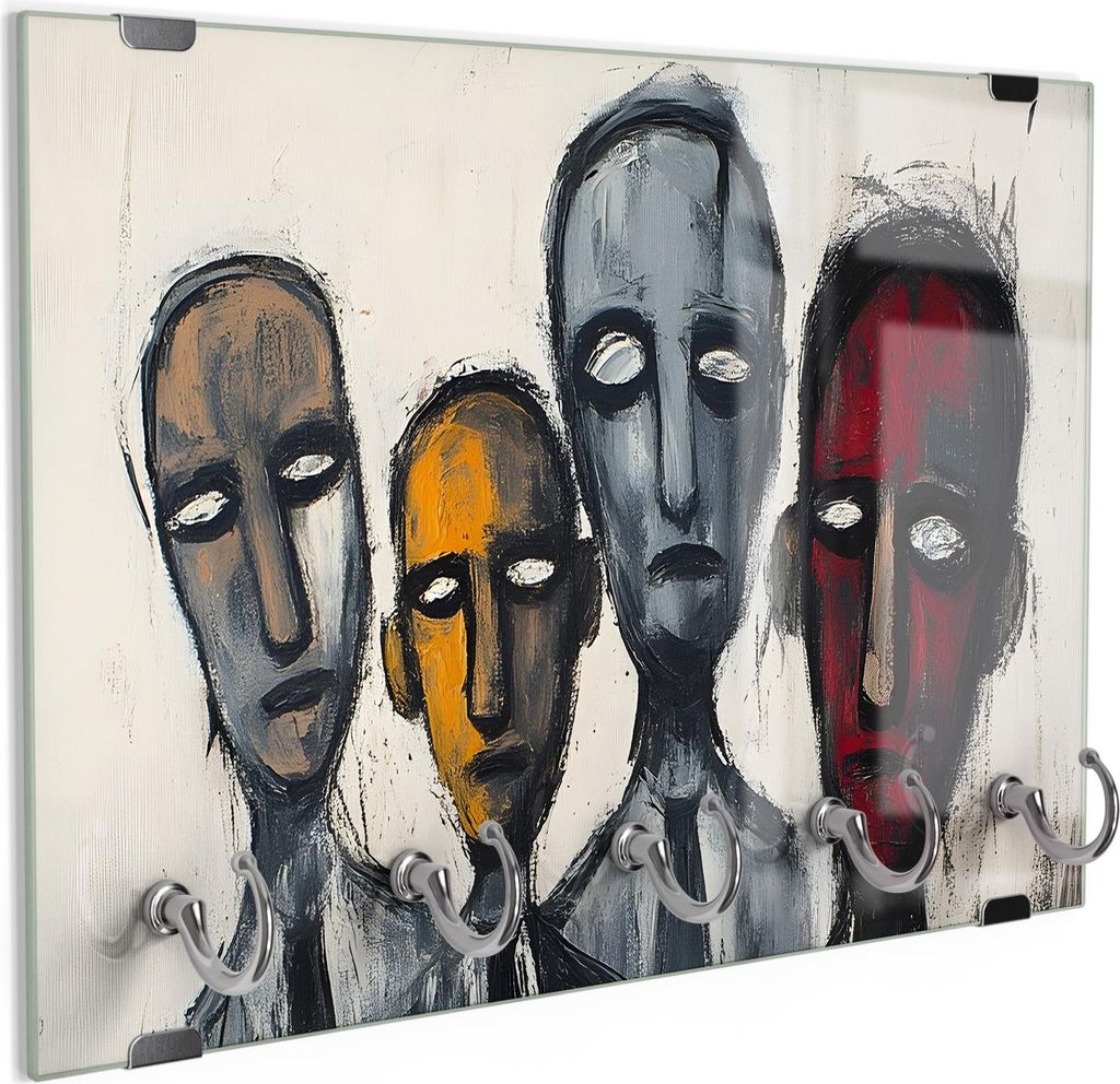 DEQORI Schlüsselbrett Glas 30x20 cm 'In der Menge verloren' Schlüssel Halter Board Haken