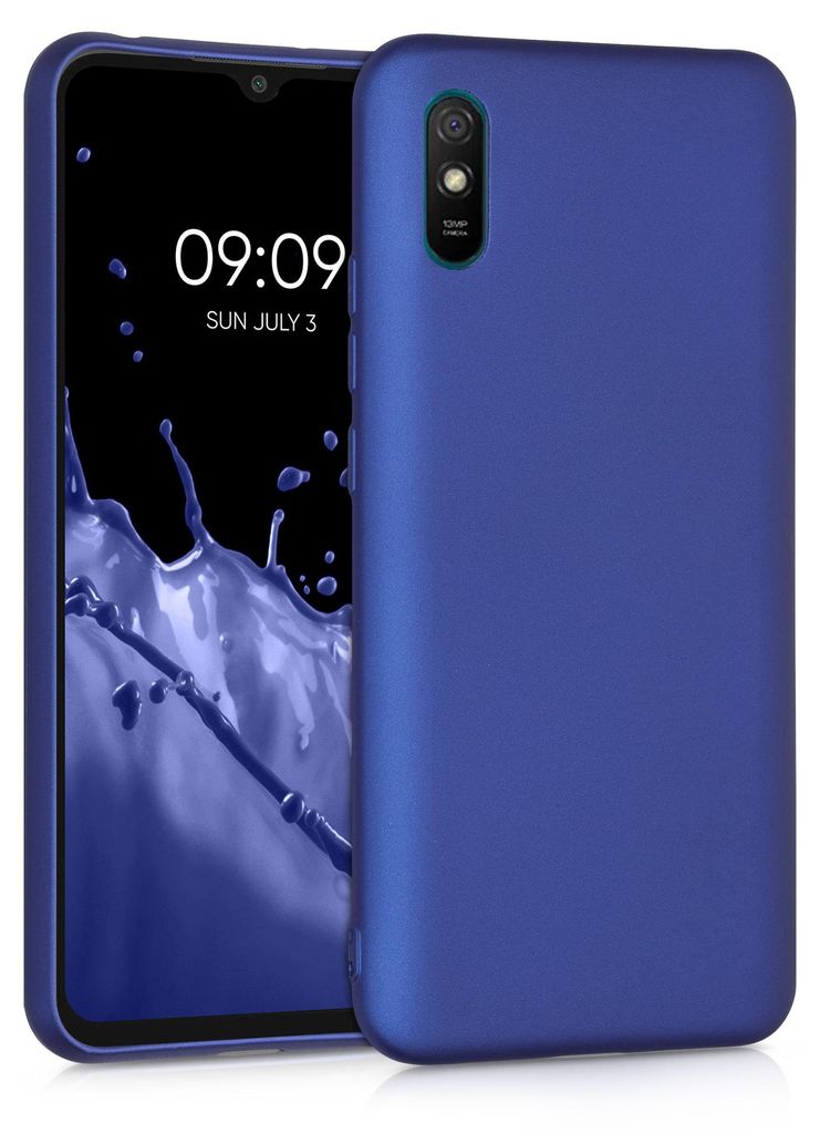 kwmobile Handyhülle für Xiaomi Redmi 9A / 9AT Hülle - Silikon Case metallisch schimmernd - Schutzhülle Cover - Metallic Blau