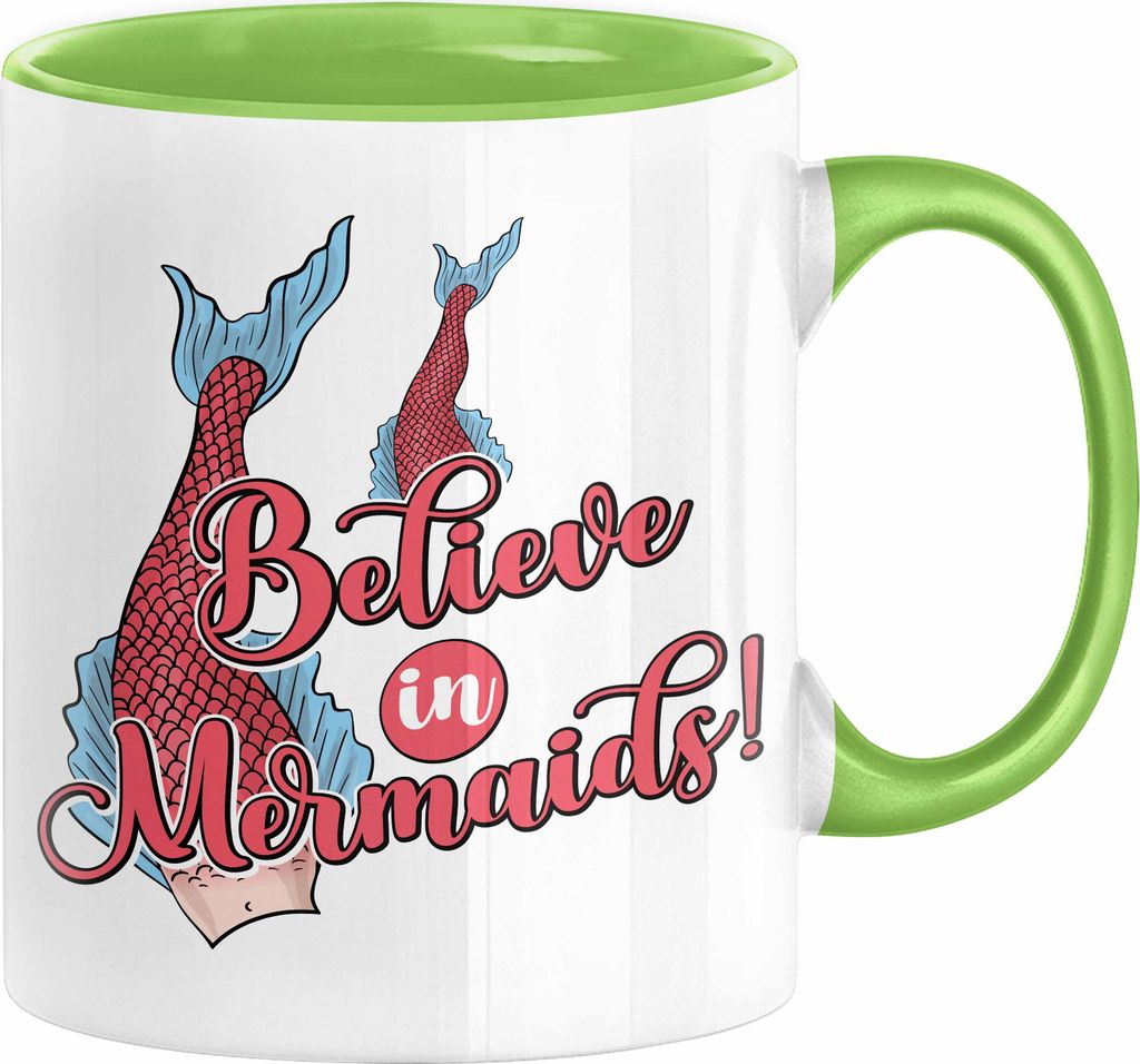 Meerjungfrau Geschenk Tasse für Mädchen Nymphe Nixe Becher Grafik Believe In Mermaids (Grün)