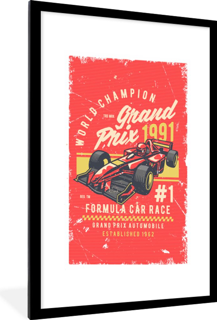 MuchoWow MuchoWow Gerahmtes Poster Mancave - Formel 1 - Rennwagen - Retro 60x90 cm - Poster mit zchwarzem Bilderrahmen - Dekoration - Wandposte...