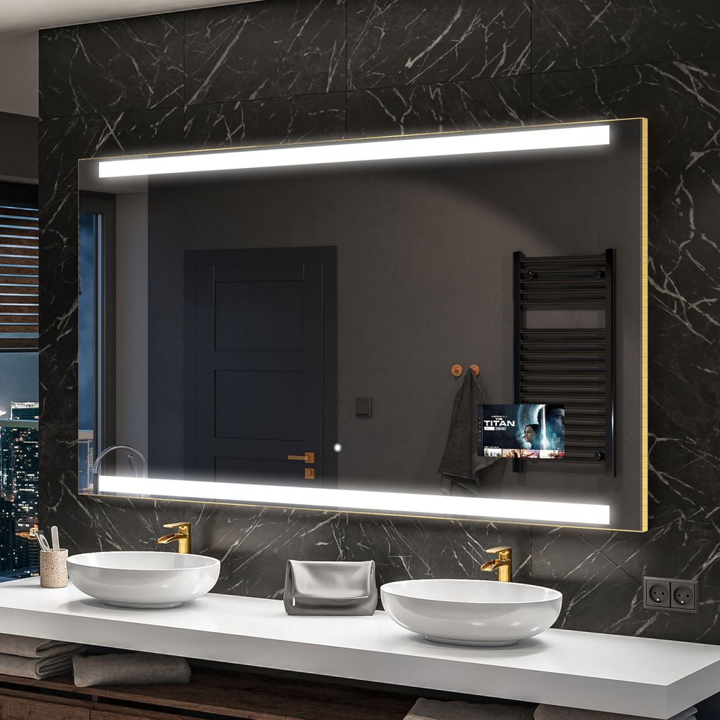 Artforma Badspiegel SMART 140x60 cm - mit LED Beleuchtung - LED Farbe Kaltweiß 7000K - Individuell Nach Maß - Beleuchtet Wandspiegel Lichtspiegel...