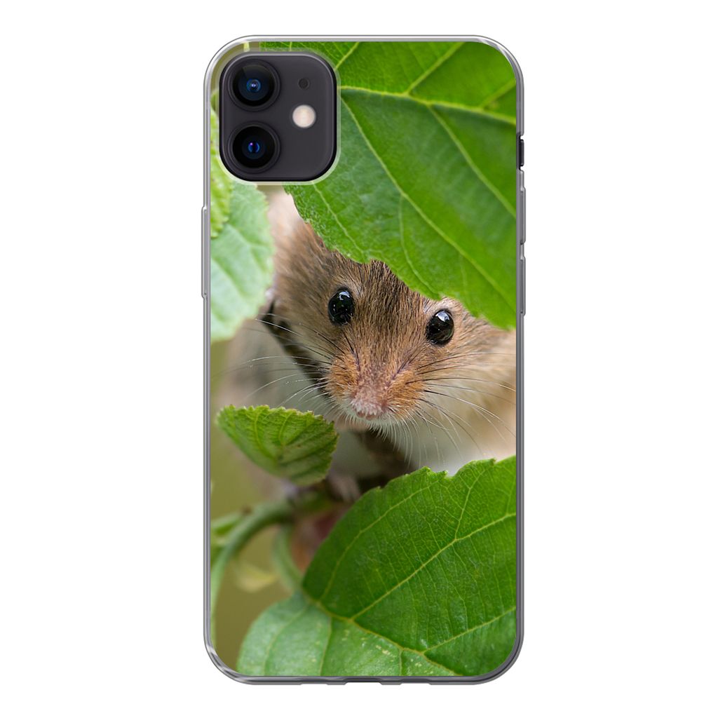 MuchoWow Handyhülle Schutzhülle Hülle für iPhone 12 mini Zwergmaus - Jungtiere - Blätter Silikon Softcase Handy Hülle - Bild