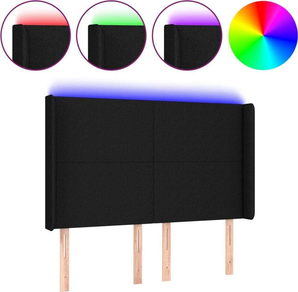 LED Kopfteil Schwarz 147x16x118/128 cm Stoff