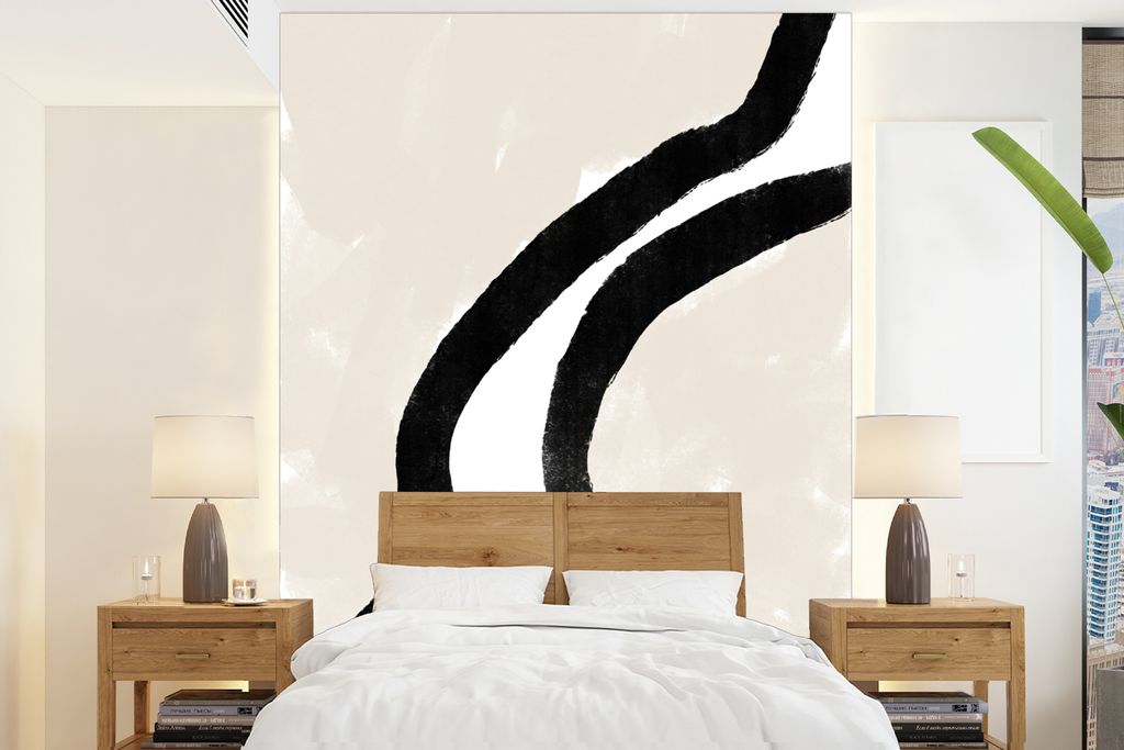 MuchoWow Fototapete für Wohnzimmer oder Schlafzimmer Wandtapete Vinyl Motivtapete Abstrakt - Linie - Design - Pastell - 195x260 cm - Wandbild
