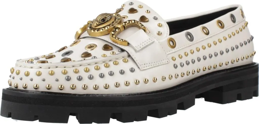 Mocassins Femme Blancs à Clous Mansion Stud - Chaussures Chic en Cuir