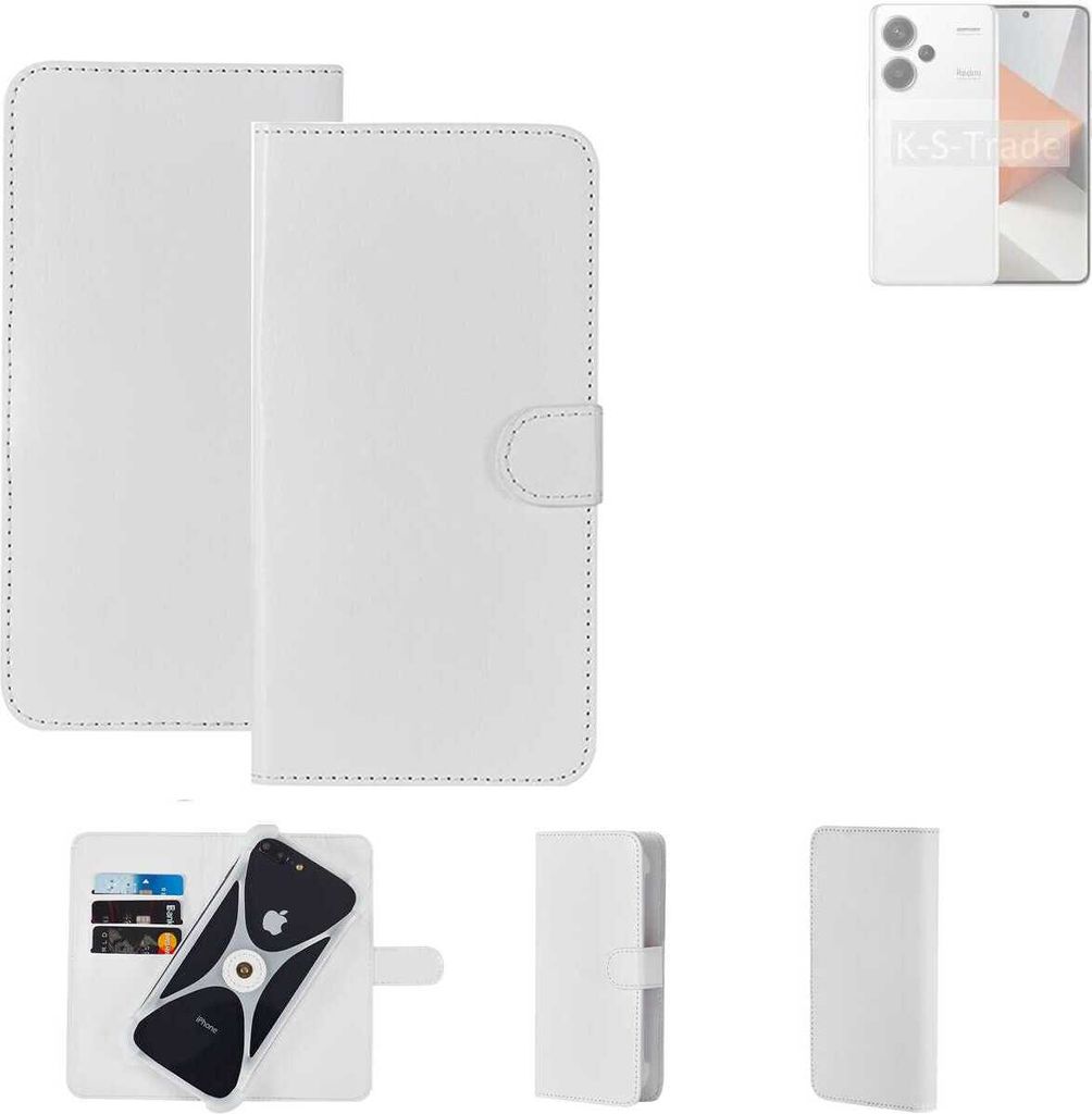 K-S-Trade Handy Hülle Schutz Hülle kompatibel mit Xiaomi Redmi Note 13 Pro+ Cover Case Bookstyle Bumper weiß 1x