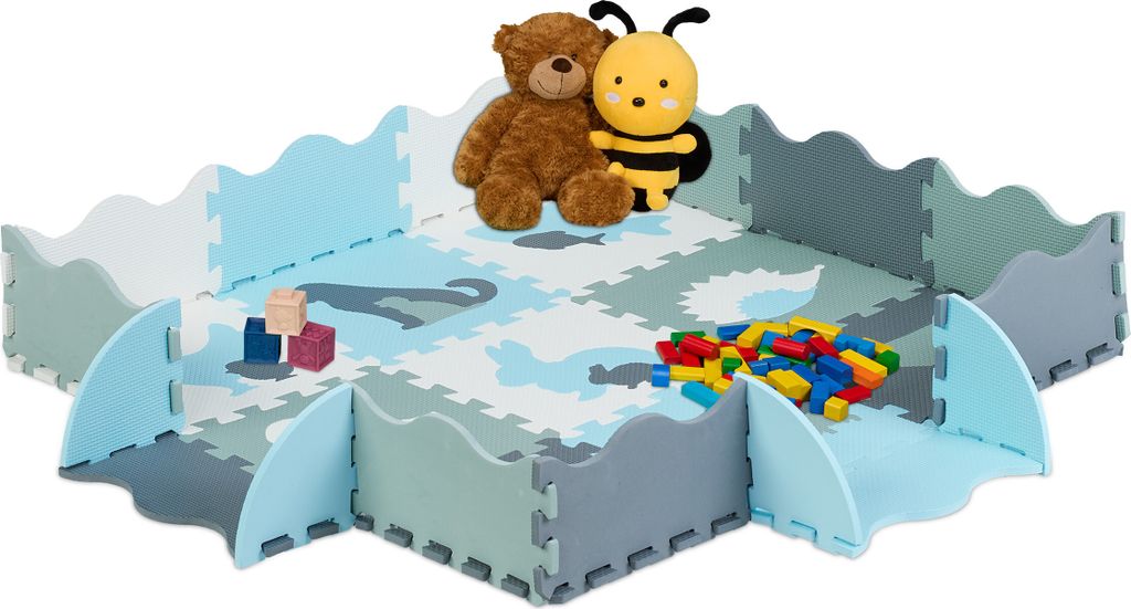 Relaxdays Puzzlematte, 25tlg. Baby Spielmatte mit Rand, Tiermotive, schadstofffreie Schaumstoffmatte, Kindermatte, bunt
