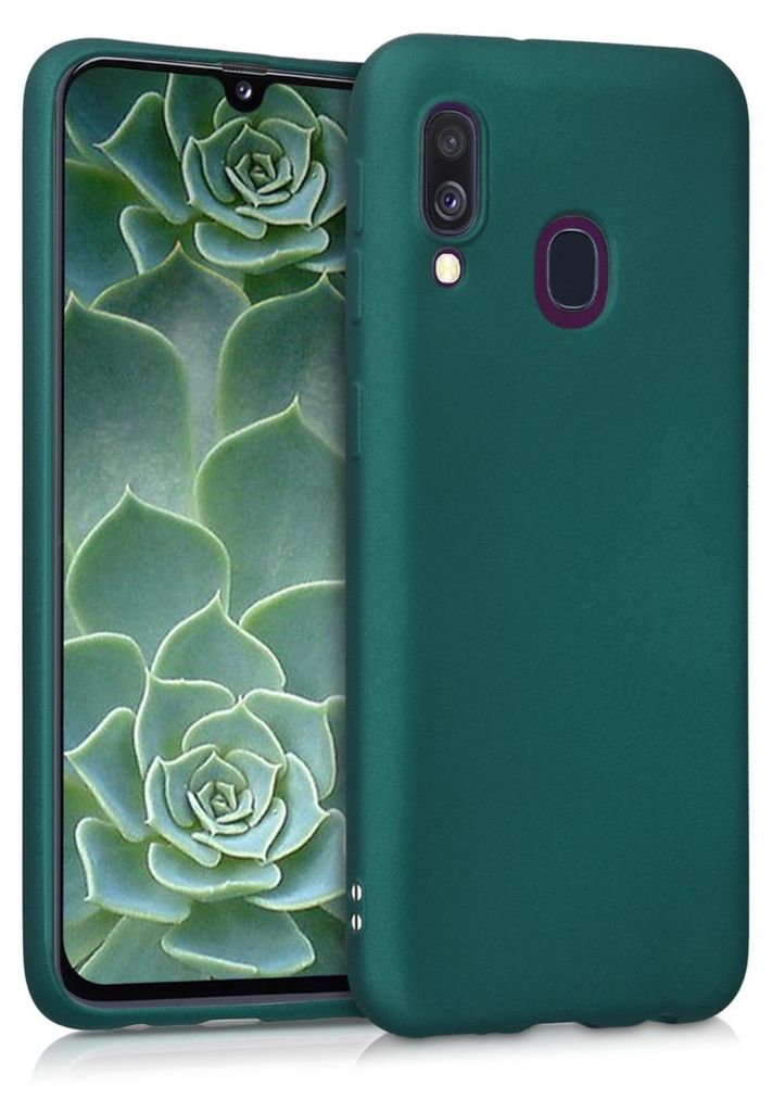 kwmobile Handyhülle für Samsung Galaxy A40 Hülle - Silikon Case metallisch schimmernd - Schutzhülle Cover - Metallic Dunkelgrün