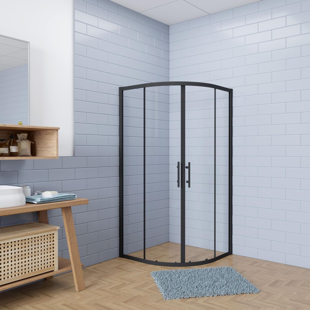 90x90x185cm Duschkabine Schwarz Runddusche 5mm ESG-Glas Produktbild 