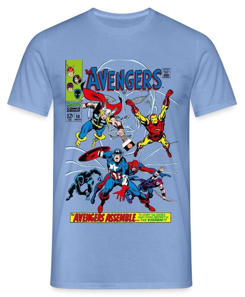 Spreadshirt Avengers Comic Superhelden Assemble Männer T-Shirt, M, Carolina Blue