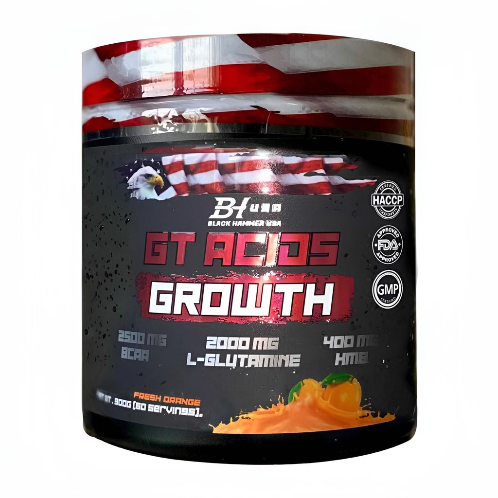 GT Acids Growth 300g Orange | Advanced EAA & BCAA Formula mit L-Glutamin, HMB & Elektrolyten | Für Muskelaufbau, Ausdauer & Energie – Black Hamm...