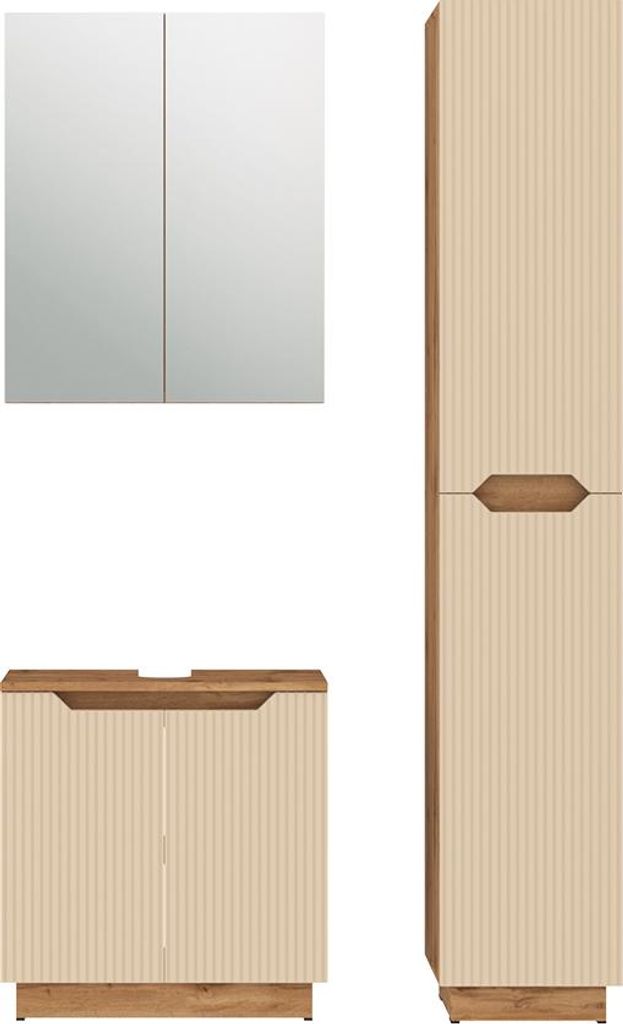 Vicco Badmöbel-Set Lotta, 3 Teile, Eiche/Kaschmir gestreift