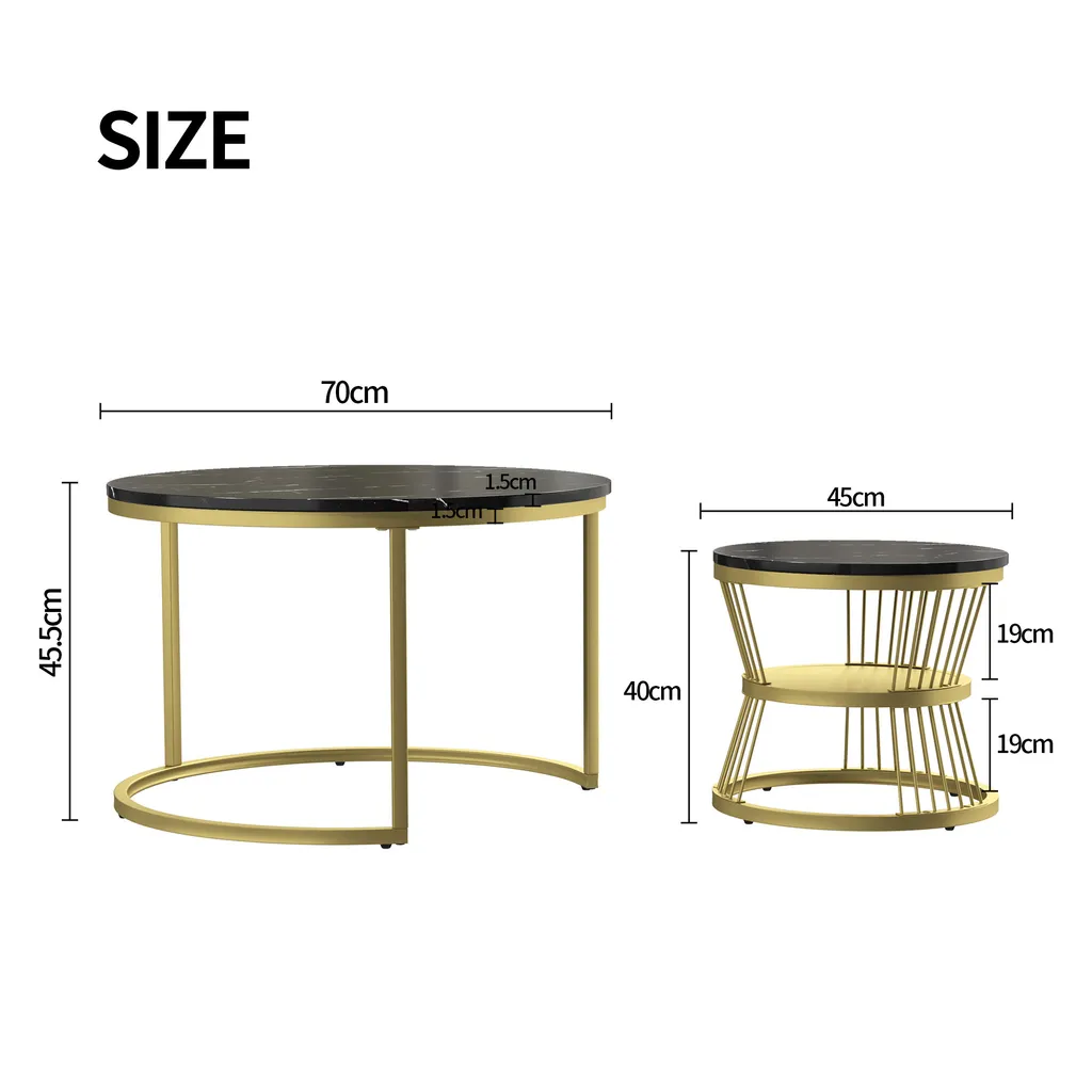 Table basse marbre et or set de 2 tables d'appoint rondes chic - 4