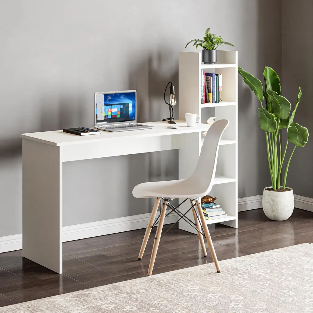 Scrivania Chagtuniejle 150x45x120 cm Bianco - Scrivania con Ripiano