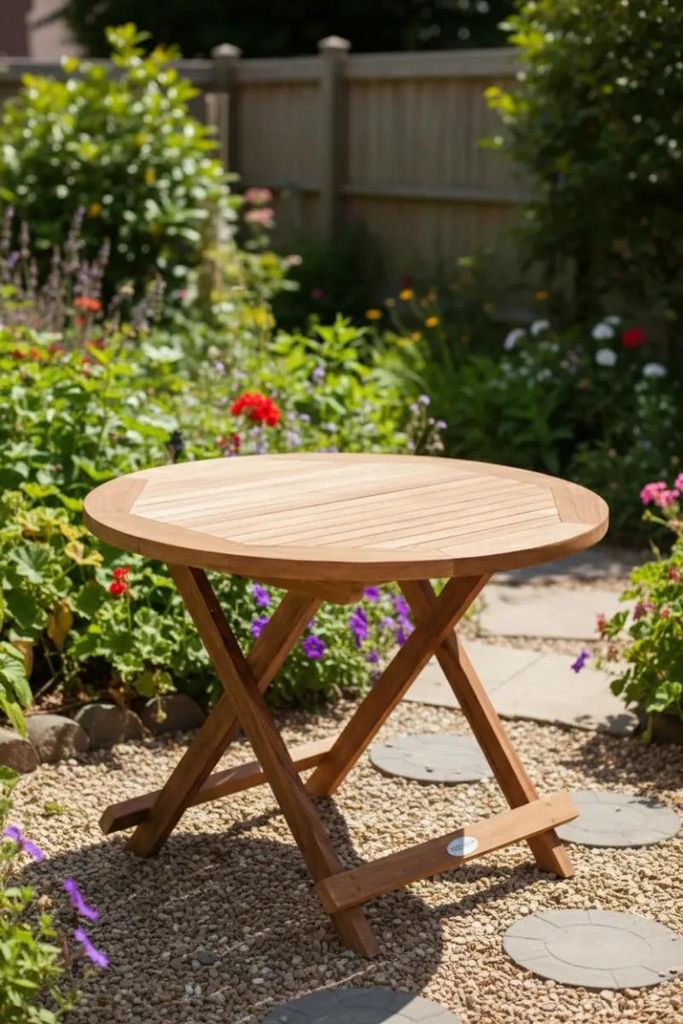 Rondo Teak Klapptisch – Ø 60 cm – Zusammenklappbarer Gartentisch – -es massives Teakholz