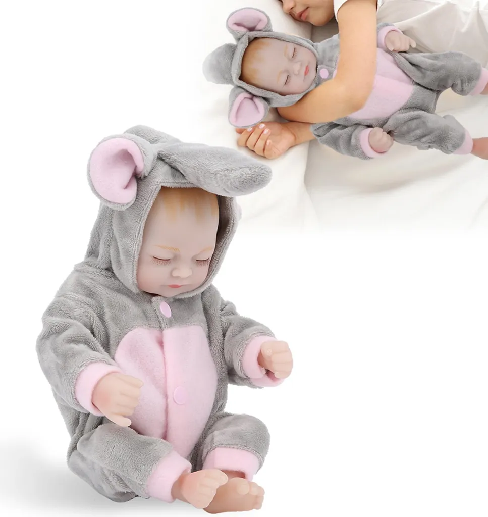 Bébé reborn miniature en silicone souple rose et gris, jouet pour fille