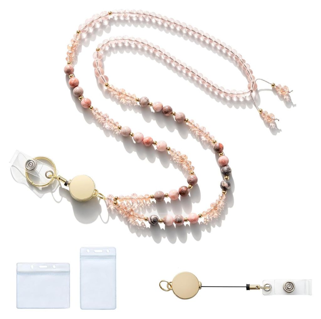 Ausweishalter mit Lanyard und Riemen, einziehbarer Schlüsselring, Ausweishalter, Kartenhalter, ID-Kartenhalter, rosa