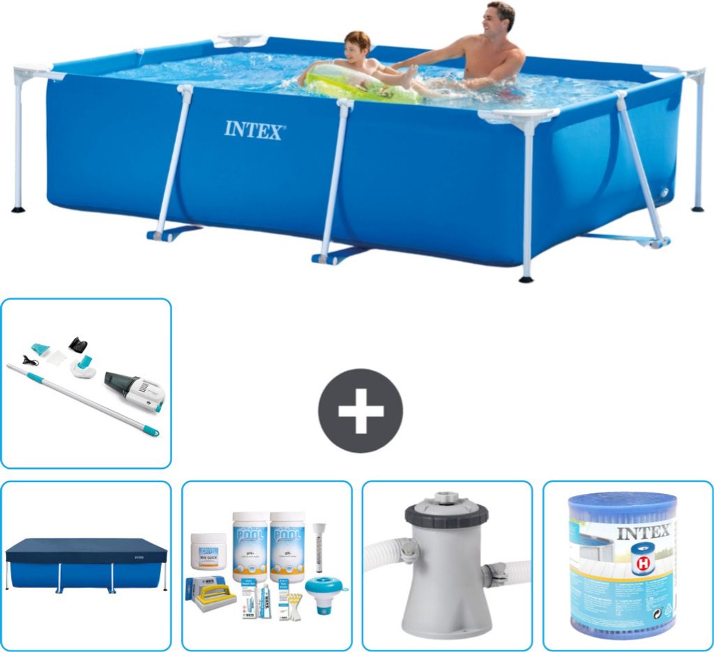 Intex-Schwimmbecken mit rechteckigem Rahmen – 260 x 160 x 65 cm – Blau – im Lieferumfang enthalten Abdeckung - Wartungspaket - Filterpumpe f...