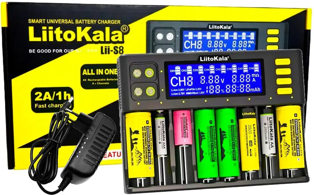 Chargeur de Batterie Intelligent 8 Slots pour Accus 18650 et Piles AA AAA