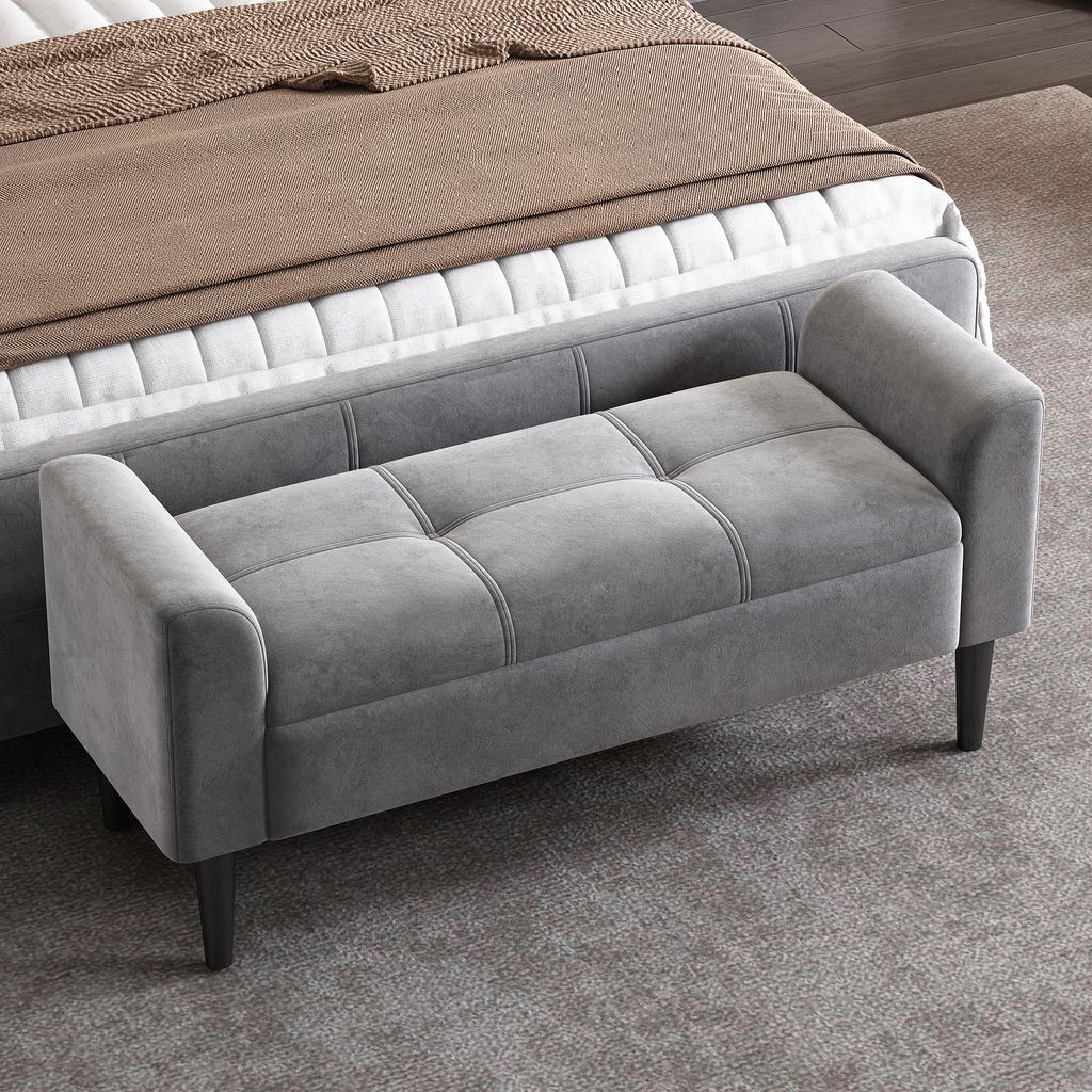 MODFU Polsterbänk Bettbänke mit Stauraum, Betthocker, Bänke für das Schlafzimmer, Klavierbänke, Esszimmerbänke, Samt, MDF, Grau
