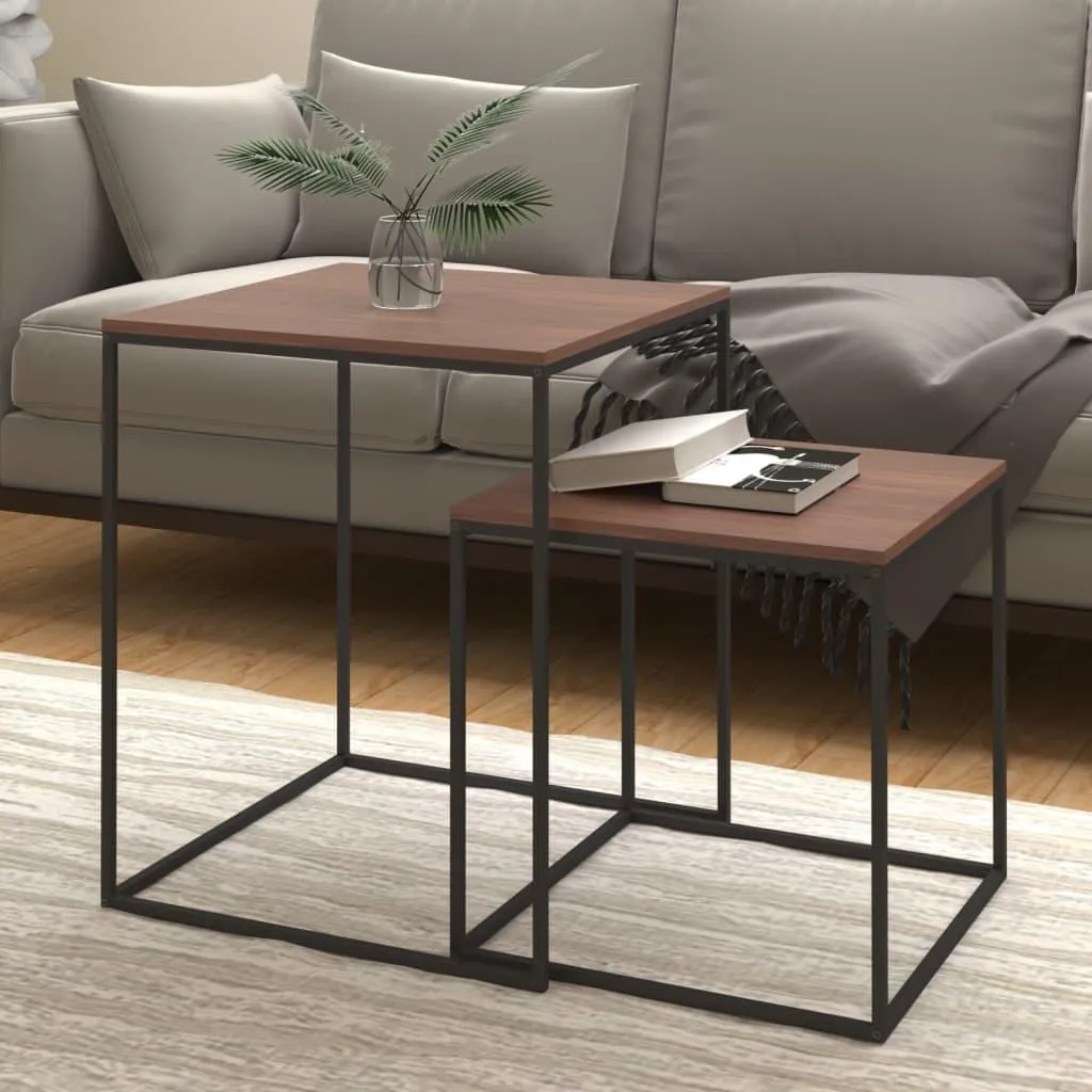 Tavolini Sovrapponibili Industrial 2 Pezzi - Arredo Salotto Moderno - 2