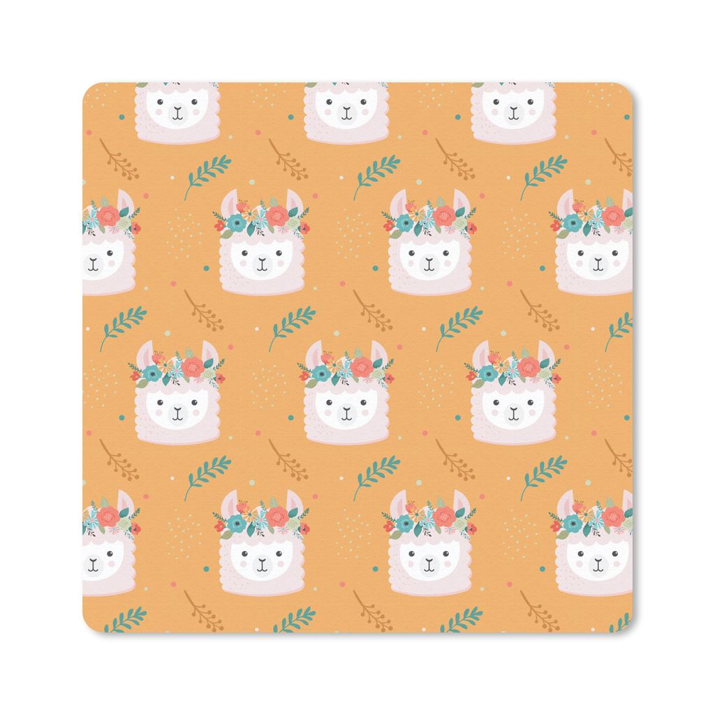 MuchoWow Mauspad Mousepad Lama - Blumenkranz - Schnittmuster 30x30 cm - Mousepads - Maus Mat - Pad - Mausunterlage - Gaming