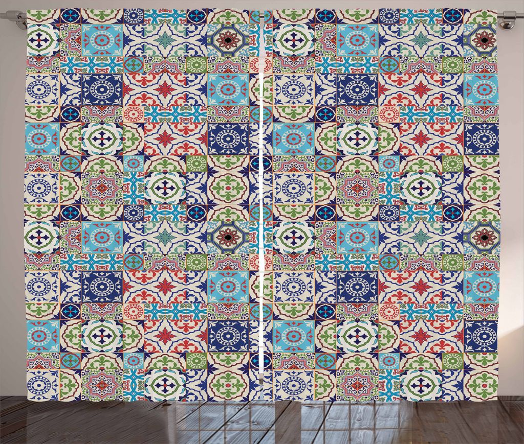 ABAKUHAUS marokkanisch Rustikaler Gardine, Komplexe Floral Design, Schlafzimmer Kräuselband Vorhang mit Schlaufen und Haken, 280 x 175 cm, Mehrfarbig