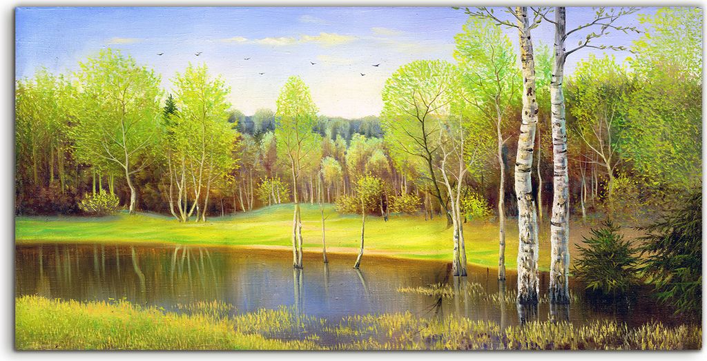 Coloray - Glasbild - 120x60 cm - Wandbild - Glasbilder - Foto Bild Landschafts Wald Wald See