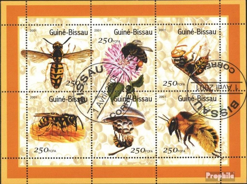 Briefmarken Guinea-Bissau 2001 Mi 1510-1515 Kleinbogen (kompl.Ausg.) gestempelt Wespen und Bienen