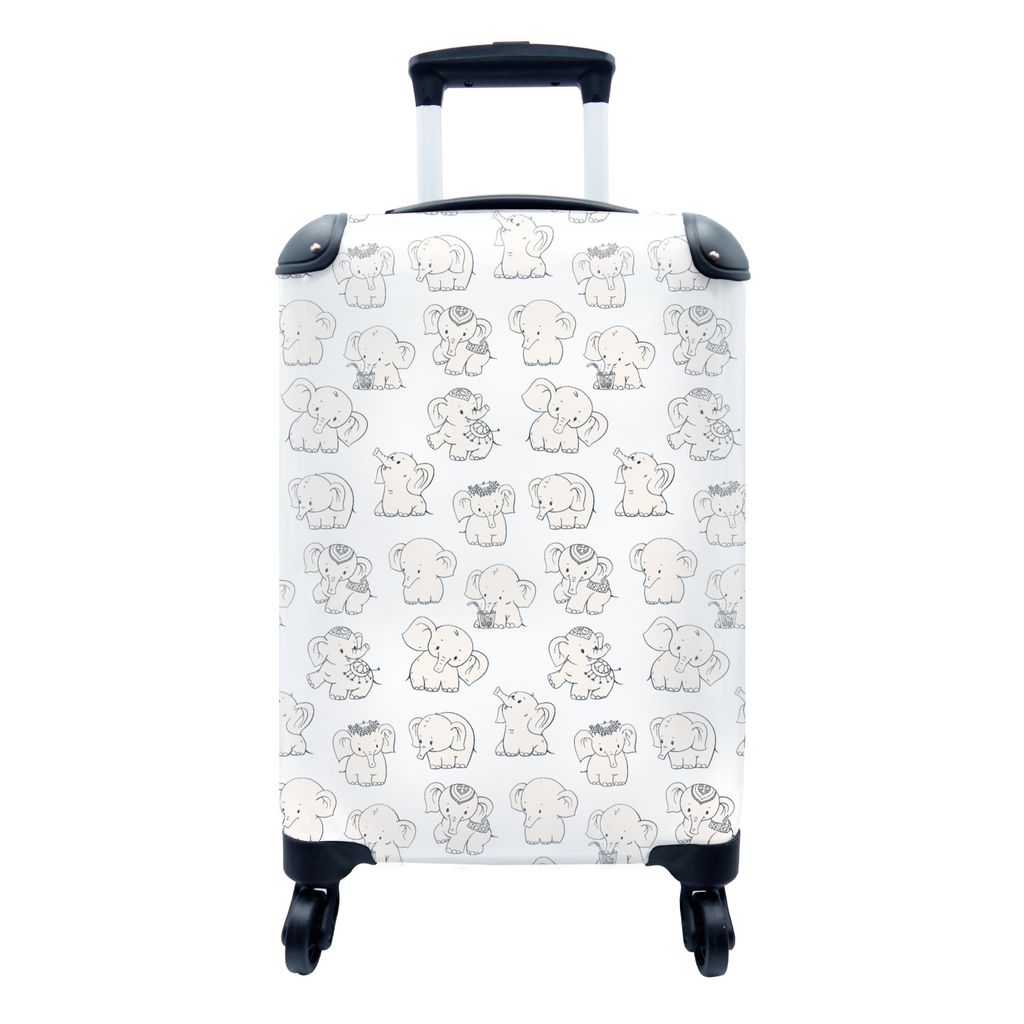 MuchoWow Koffer Handgepäck Trolley Rollkoffer Kleine Reisekoffer mit 4 Rollen - Elefant - Schnittmuster - Baby - Cabin Size < 55x40x23 cm & 55x4...