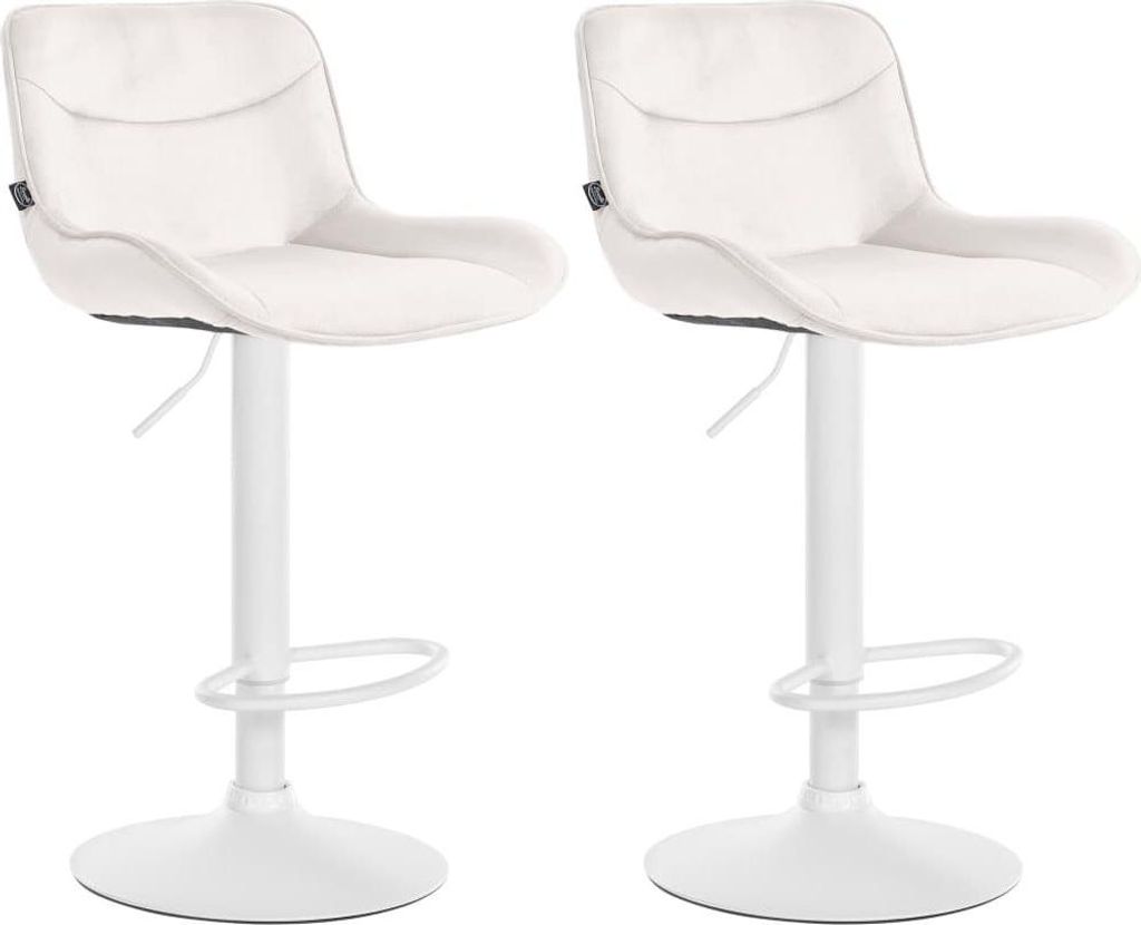 Barhocker-Set aus Samt – Hochhocker – Bequemer, verstellbarer Sitz mit 360°-Drehfunktion | Farbe: Creme | Grundfarbe: weiß