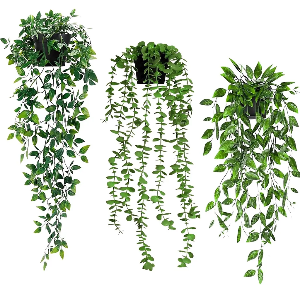 Lot de 3 plantes suspendues artificielles en pot pour déco murale