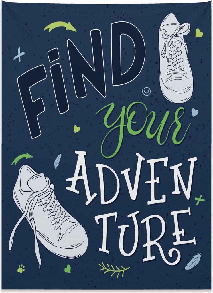 Abakuhaus Abenteuer Wandteppich, Wald Turnschuhe Jugend aus Weiches Mikrofaser Stoff Kein Verblassen Klare Farben Waschbar, 110 x 150 cm, Dunkelbla...