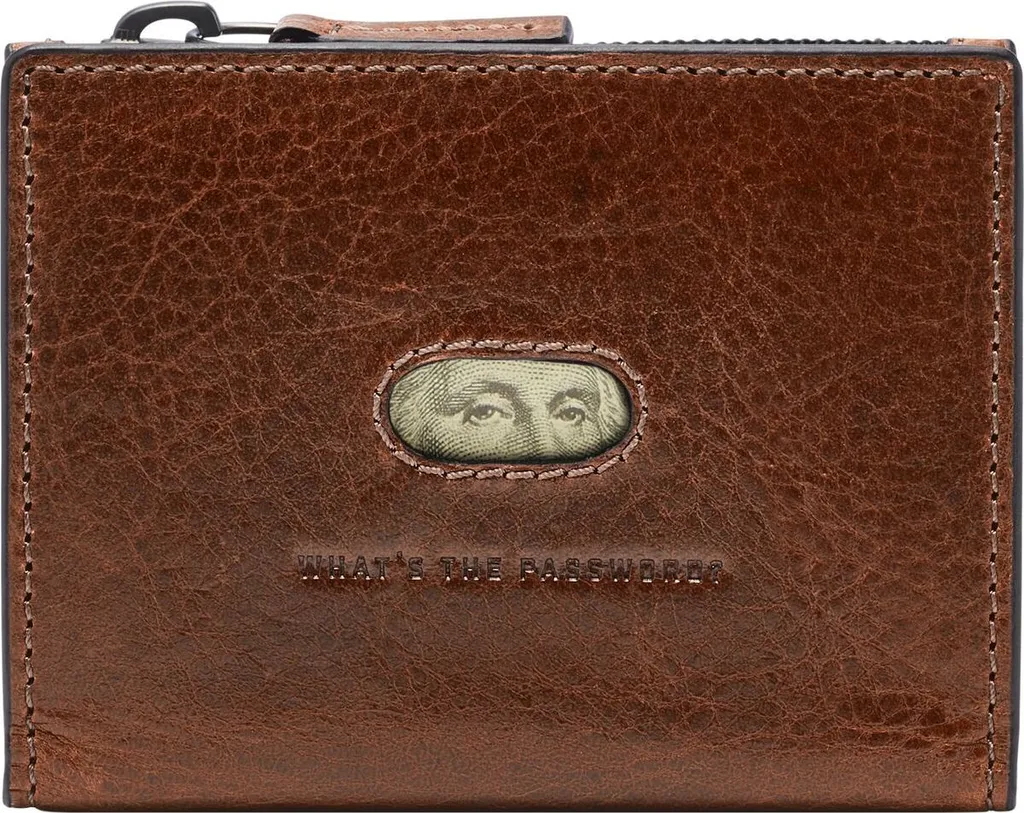 FOSSIL Pelle portafoglio Andrew Magnetic Zip Card Case Cognac marrone