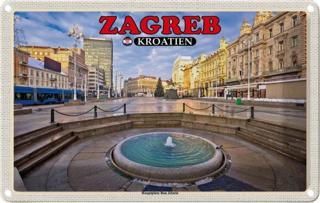vianmo Blechschild 20x30 cm Zagreb Kroatien Hauptplatz Ban Jelacic Bildmotiv Reisemotiv Abenteuer Reisen Urlaub