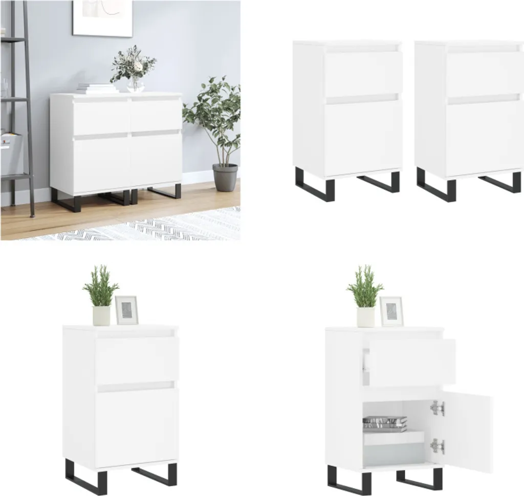 vidaXL Credenze Bianche 2 pz Mobiletti 40x35x70 cm Legno Ingegnerizzato