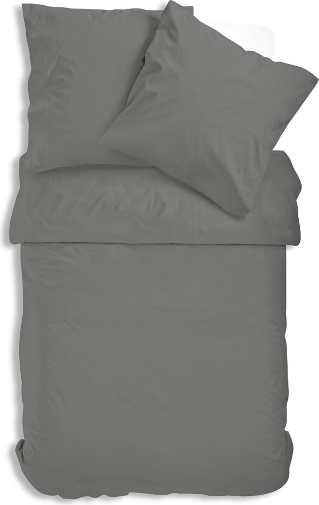 Uni Renforce Bettwäsche 135x200 cm oder 155x220 cm Baumwolle mit Reißverschluss, Farbe:grau, Größe:2 teilig 155x220 cm