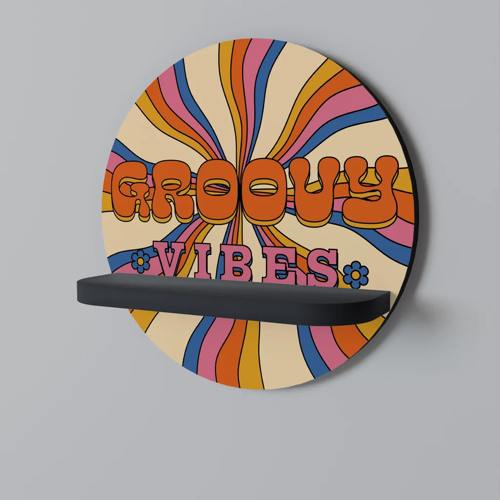 RADIANT GROOVY VIBES Étagère ronde noire au design rétro et chic