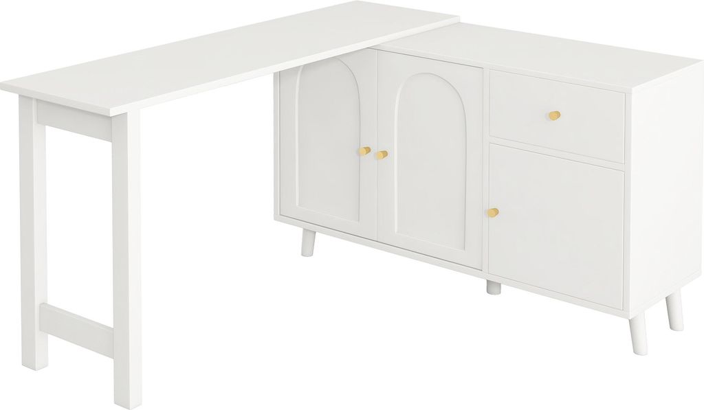 Multifunktionaler 2 in 1 Schreibtisch und Sideboard – 360° drehbar, 3 Türen 1 Schublade – Computertisch, Eckschreibtisch, Frisiertisch, Schre...