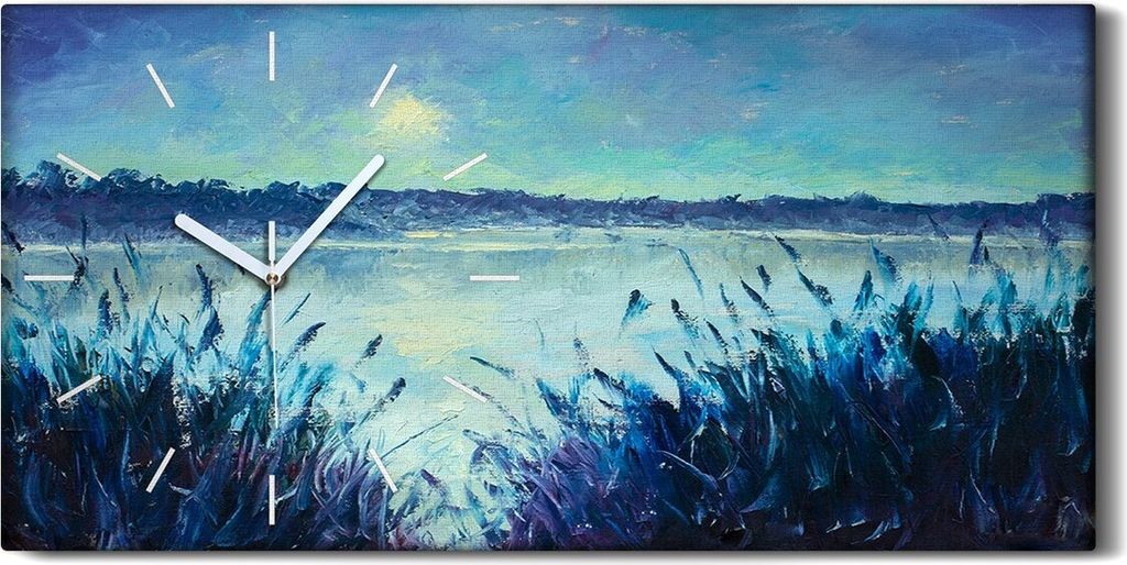 Wandbild Leinwand Bilder Wanduhr 60x30 Frosty Wintermorgen auf dem Fluss - weiße Hände