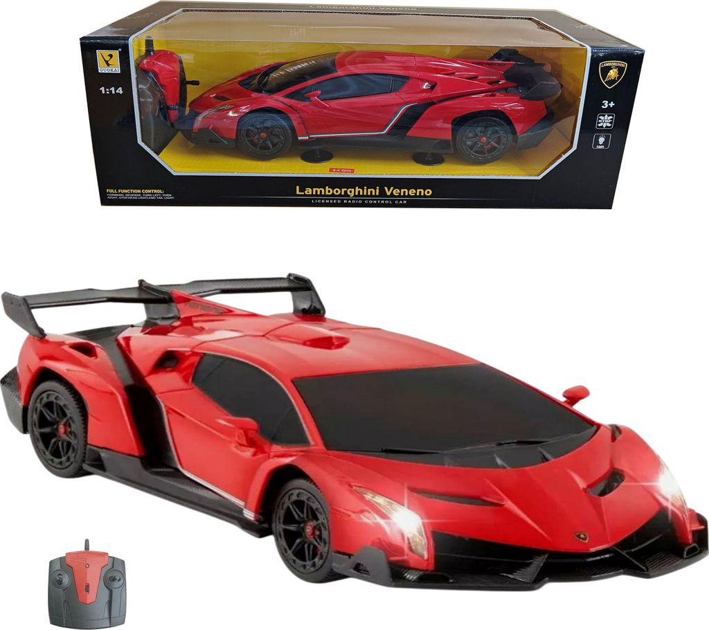 COIL RC-Auto, Ferngesteuertes Auto, Modellfahrzeug, Lamborghini Veneno, 1:14, LED, Frequenz: 2,4 GHz, für Kinder ab 3 Jahren, Rot