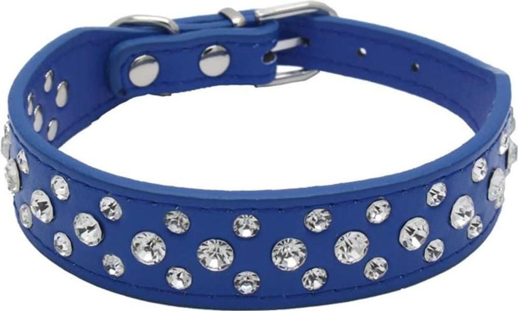 Hunde-Halsband aus Kunstleder mit Strass-Steinen für Hunde und Katzen, Größe S, Schwarz