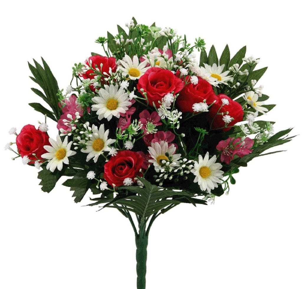 Künstlicher Rosen-Strauß 37cm. Weiß Rosa Pink. Rose Margerite Hochzeit
